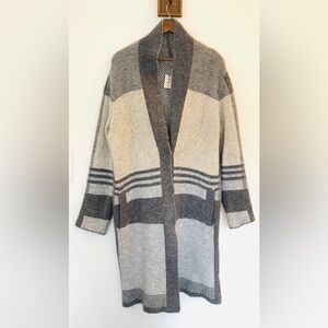 JOSEPH A Long Open Cardigan Size MEDIUM Sweater Gray Oversized Pocket